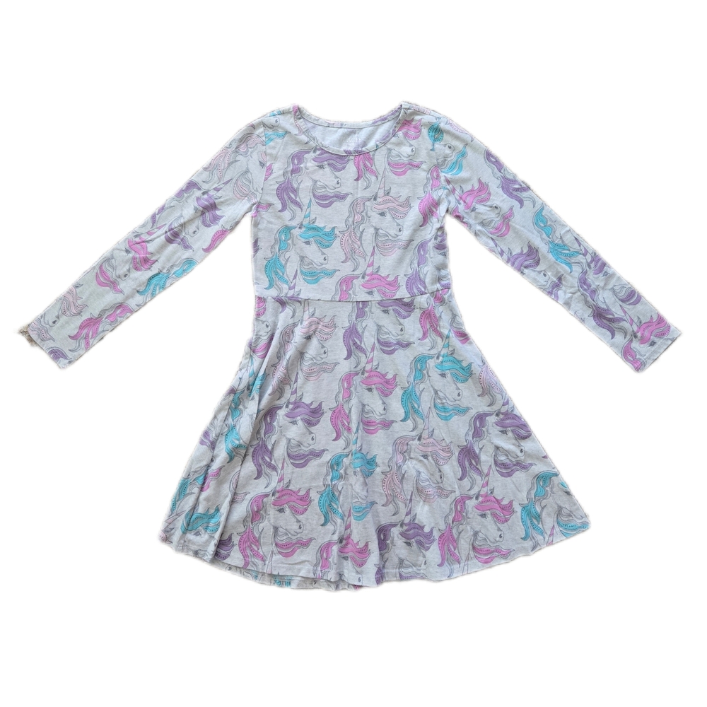 Place Unicorn Patterned Gray, blue and Purple Longsleeve Dress
